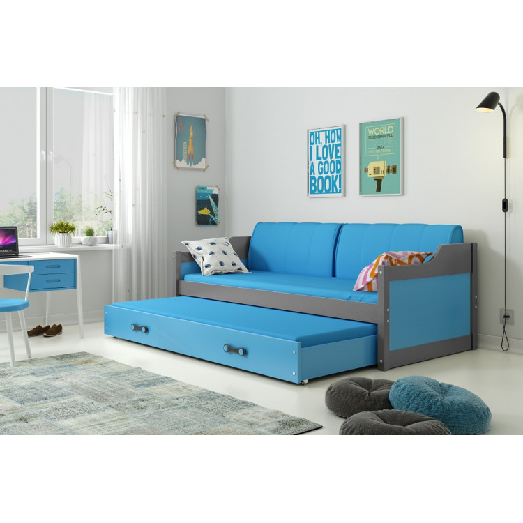 Detská posteľ s prístelkou DÁVID 200 x 90 cm grafitová modrá